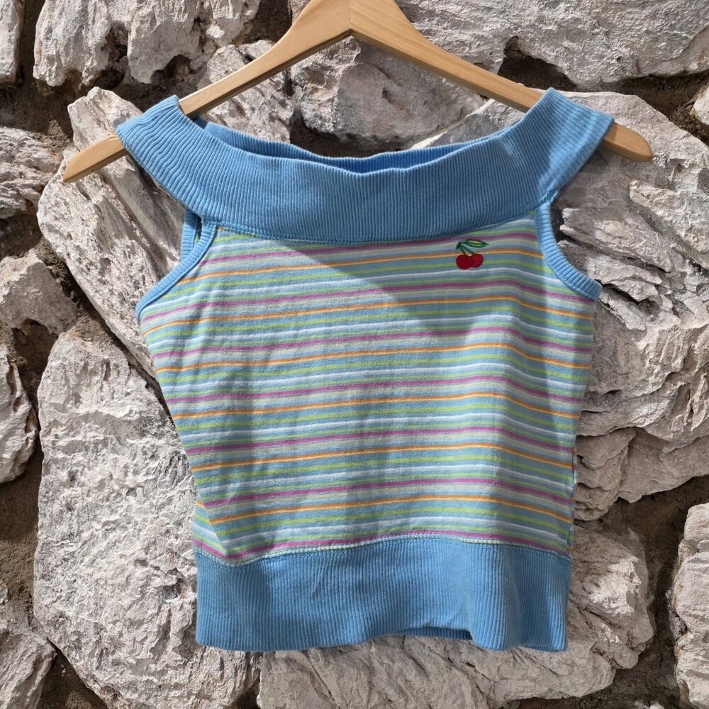 JEANIE BLEU Stripped Rainbow Shirt Top Girls M 10/12 Y2K Style